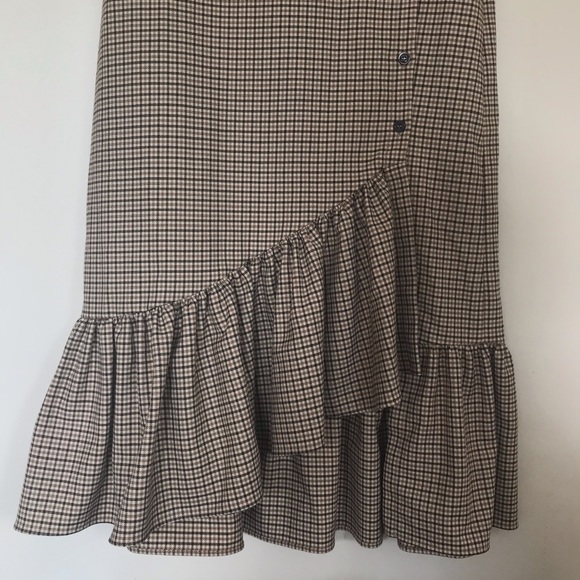 Zara Woman Sml High Waisted Button Side Fishtail Asymmetrical Skirt Plaid - Picture 2 of 11